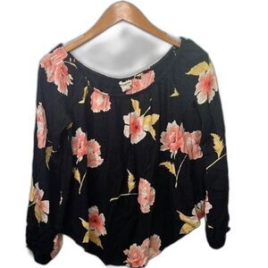 Billabong Black Floral Off Shoulder Long Sleeve Boho Blouse Size Medium